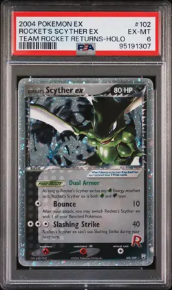 2004 POKEMON EX #102/109 ROCKET'S SCYTHER EX TEAM ROCKET RETURNS HOLO PSA 6 - Image 1