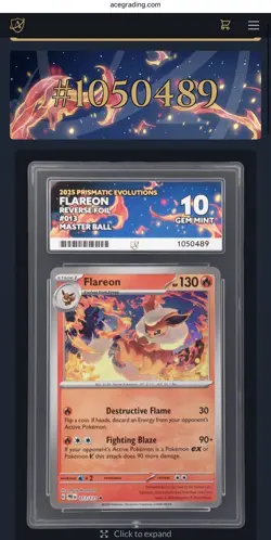 Flareon Master ball Reverse Foil #013/131 ACE 10 Gem Mint Prismatic Evolutions - Image 3