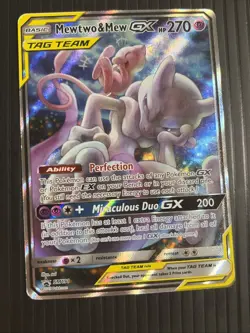 Pokemon Mewtwo & Mew GX SM191 SM Black Star Promo TAG TEAM GX Holo Scratched - Image 1