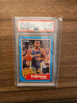 1990-91 FLEER ROOKIE SENSATIONS #8 TIM HARDAWAY RC GS WARRIORS HOF PSA 9 Mint - Image 1