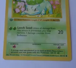 Pokemon Bulbasaur, 44/102, 40 HP, 1st. Edition, Unplayed, Shadowless - Image 3