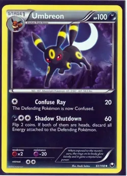 2012 POKEMON UMBREON 61/108 DARK EXPLORERS - REGULAR - UNCOMMON- NM/LP - Image 1
