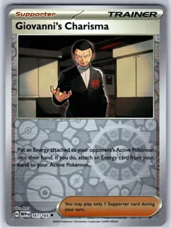 Giovanni's Charisma 161/165 Uncommon 151 Pokemon Reverse Holo NM hncl - Image 1