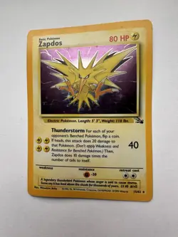 Pokemon Zapdos Holo Fossil 15/62 WOTC Vintage 1999 – LP Good Condition - Image 1