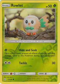 Rowlet 17/236 Reverse Holo Cosmic Eclipse Pokemon Card NM - Image 1
