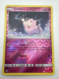 Pokemon Cards Clefairy 38/68 Reverse Holo Hidden Fates NM - Image 1