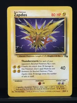 Wizards of the Coast Pokemon Zapdos Fossil Unlimited Rare 30/62 Regular English - Image 1