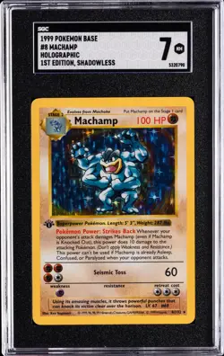 1999 POKEMON BASE SET 1ST EDITION-SHADOWLESS #8 MACHAMP-HOLO SGC 7 - Image 1