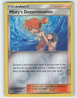 2019 Pokemon, Hidden Fates, #62/68 Misty's Determination, Reverse Holo UC LP - Image 1