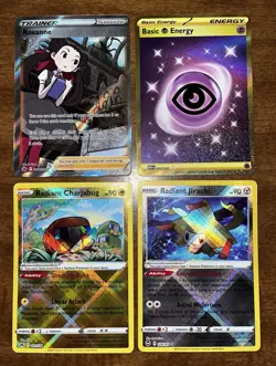 Pokemon Cards, Roxanne Card Art, Psychic Gold, Radiant Jirachi/Charjabug - Image 1