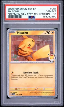Pokemon Day 2026 Collection TEF EN - Pikachu #51 Stamped Cosmos Holo PSA 10 - Image 1