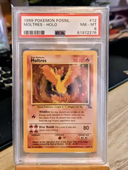 Pokemon TCG Moltres Fossil Holo Card 12/62 PSA 8 - Image 1