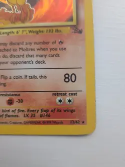 Pokemon TCG Moltres Fossil Holo Card 12/62 Unlimited WOTC 1999 - Image 2