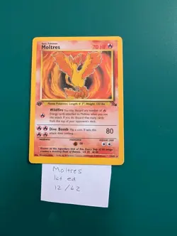 Pokemon Moltres TCG Holo Card Fossil 1st Edition Rare #12/62 MP/HP - Image 1