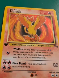 Pokemon Moltres TCG Holo Card Fossil 1st Edition Rare #12/62 MP/HP - Image 2
