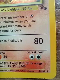 Pokemon TCG: Moltres Holo Rare Card 12/62 Fossil Set 1999 LP - Image 3