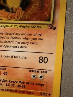 Pokemon TCG Fossil 1st Edition Moltres Holo 12/62 In HP Condition - Image 3
