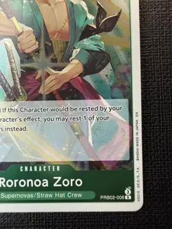 One Piece CCG Roronoa Zoro PRB02-006 R Foil 4000 Cost 4 Blocker - Image 5