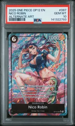 2025 One Piece OP12 EN Nico Robin Alternate Art #087 PSA 10 GEM MINT - Image 1