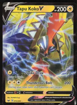 Pokemon TCG SWSH01: Sword & Shield Base Set #072/202 Tapu Koko V NM - Image 1