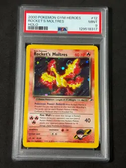 Pokemon PSA 9 Rocket's Moltres 12/132 Gym Heroes Holo Unlim 2000 New Cert Swirl* - Image 2