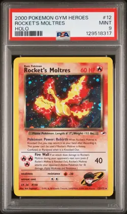 Pokemon PSA 9 Rocket's Moltres 12/132 Gym Heroes Holo Unlim 2000 New Cert Swirl* - Image 3