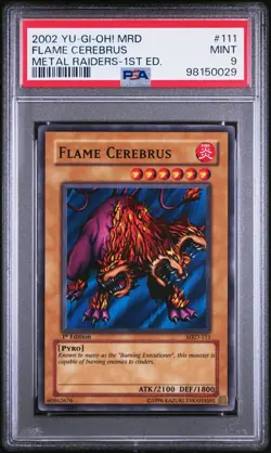 YUGIOH FLAME CEREBRUS 1st Edition Common MRD-111 PSA 9 MINT - Image 1