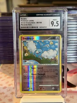 Pokemon Card Swablu Rev Holo CGC 9.5 Mint, Great Encounters 86/106, 2008 - Image 1