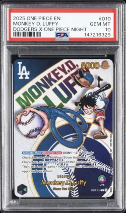 2025 ONE PIECE PROMOS DODGERS X ONE PIECE NIGHT #010 MONKEY D. LUFFY PSA 10 - Image 1