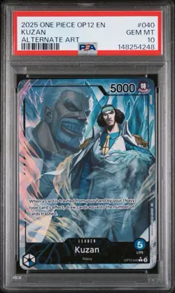2025 KUZAN One Piece OP12-040 Leader Alt Art Legacy of the Master PSA 10 GEM MT - Image 3