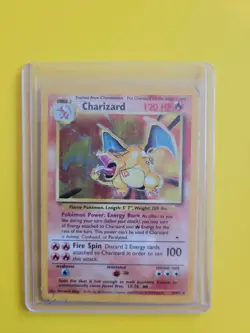Pokemon TCG Base Set Unlimited Charizard Holo Rare 4/102 WOTC 1999 Heavy Played - Image 1