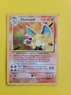 Pokemon TCG Base Set Unlimited Charizard Holo Rare 4/102 WOTC 1999 Heavy Played - Image 2