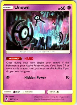 Unown 91/214 Rare Lost Thunder Pokemon Near Mint - Image 1