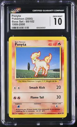 CGC 10 GEM MINT Ponyta 2000 Base Set 60/102 1999-2000 Pokemon Card - Image 1