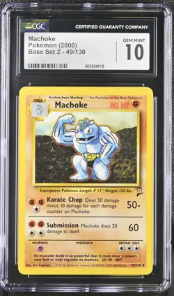CGC 10 GEM MINT Machoke 2000 Base Set 2 49/130 Pokemon Card - Image 1