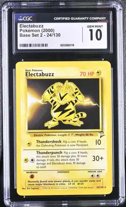 CGC 10 GEM MINT Electabuzz 2000 Base Set 2 24/130 Pokemon Card - Image 1