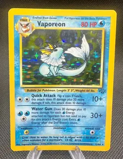 VAPOREON 12/64 HOLO JUNGLE POKEMON UNLIMITED HOLO RARE LP - Image 1
