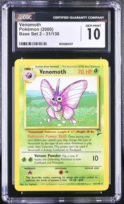 CGC 10 GEM MINT Venomoth 2000 Base Set 2 31/130 Pokemon Card - Image 1