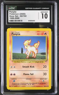 CGC 10 GEM MINT Ponyta 2000 Base Set 60/102 1999-2000 Pokemon Card - Image 1