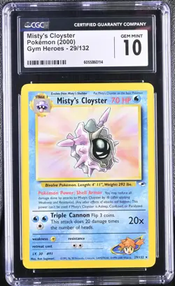 CGC 10 GEM MINT Misty's Cloyster 2000 Gym Heroes 29/132 Pokemon Card - Image 1