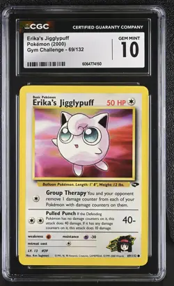 CGC 10 GEM MINT Erika's Jigglypuff 2000 Gym Challenge 69/132 Pokemon Card - Image 1