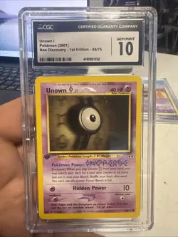 CGC 10 GEM MINT 1st Edition Neo Discovery Unown I 68/75 Pokemon Card 2001 - Image 1