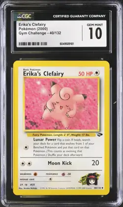 CGC 10 GEM MINT Erika's Clefairy 40/132 Gym Challenge Vintage 2000 Pokemon Card - Image 1