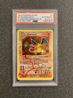 Mitsuhiro Arita Signed 1999 Pokemon #4 Shadowless Charizard PSA/DNA AUTH AUTO 10 - Image 1