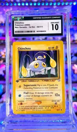 Chinchou 1st Edition 55/111 CGC 10 2000 Neo Genesis Graded Pokemon Card - Image 1