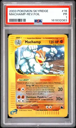 2003 POKEMON SKYRIDGE #16 MACHAMP-REVERSE FOIL PSA 1 - Image 1