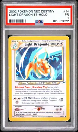2002 POKEMON NEO DESTINY #14 LIGHT DRAGONITE-HOLO PSA 1 - Image 1