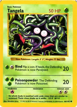 Pokemon TCG Tangela Base Set 66/102 Regular Shadowless HP/DMG - Image 1