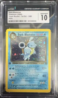 Pokemon TCG Dark Blastoise Holo Rare Card 1st Edition 3/82 CGC 10 Mint 🚀 - Image 1