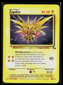 Zapdos 30/62 Non Holo Rare Fossil WOTC Vintage Pokemon LP - Image 1